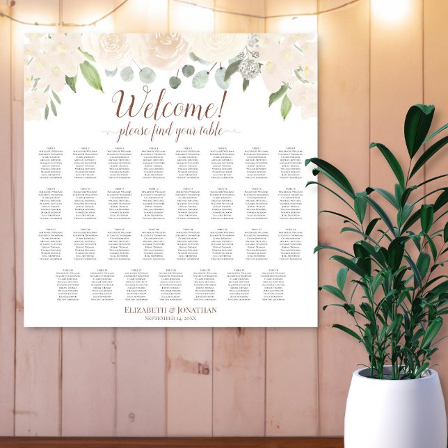 31 Rose mit blassfarbenen Tischdecken für Hochzeit Poster (In Situ on Wall)