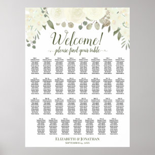 31 Tisch Elfenbein Weiß Floral Hochzeits-Sitzplan Poster