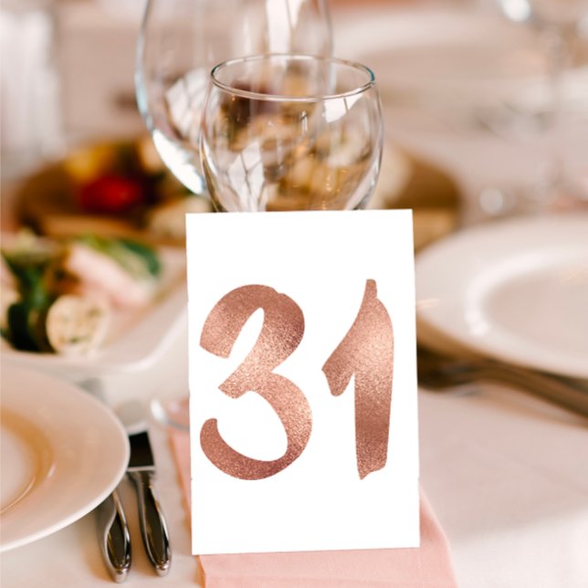 31 Tischnummern Weißes Metallisches Rosa Gold (31 Table Number White Metallic Pink Rose Gold Table Number)