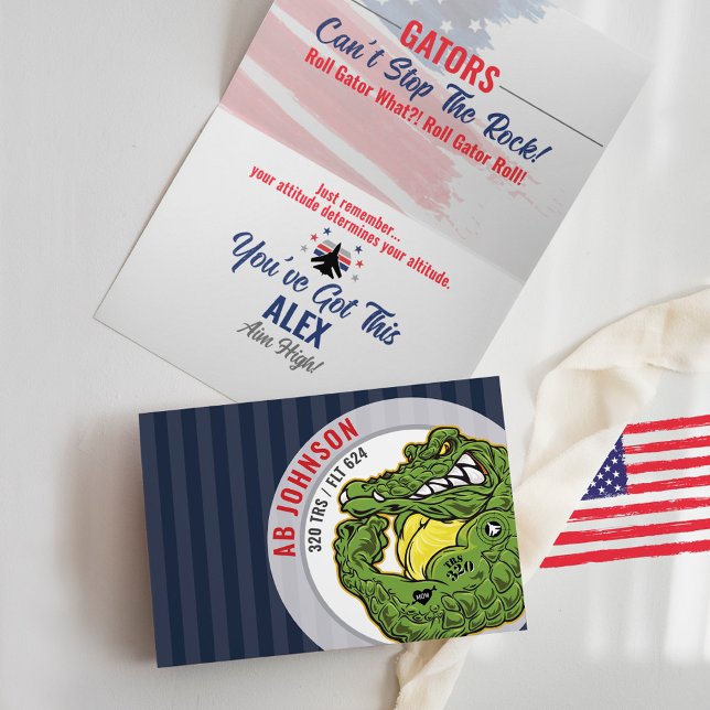 320 Gators Air Force BMT Basistraining für Militär Karte (320 Gators Mascot Card, Airman, can't stop the rock, F-16 Jet plane, Mom Heart Tattoo, Air Force BMT)