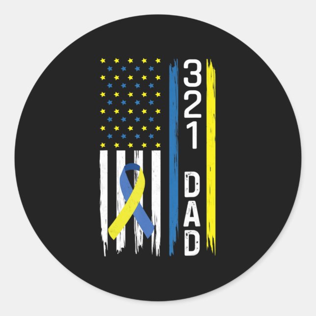 321 Vater Down Syndrome Support Awareness Runder Aufkleber (Vorderseite)