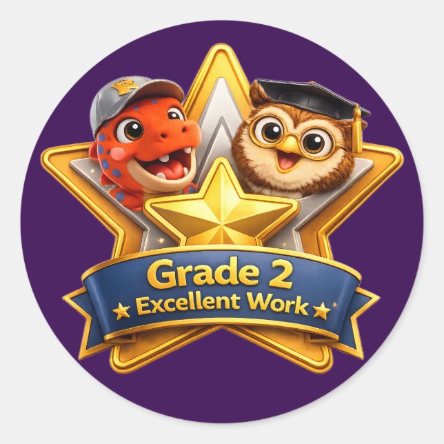 32 excellent work with the owl and Rex round achie Runder Aufkleber (Vorderseite)