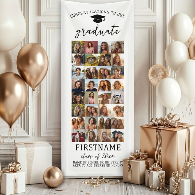 32 Foto - Abschluss Moderner Minimal Weiß Banner (Custom Graduation Banner - Great for a backdrop or Grad Party Decoration)