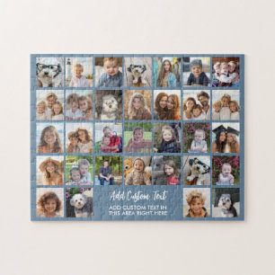 32-Foto-Collage-Raster - Textfeld - blau weiß Puzzle