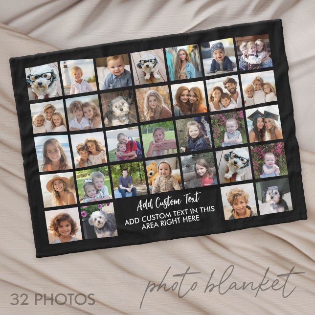 32-Foto-Collage-Raster - Textfeld - schwarz weiß Fleecedecke (Photo Blanket - Custom Pictures in a Collage)