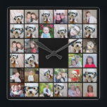 32 Foto von Collage Modern Square Layout Black Quadratische Wanduhr<br><div class="desc">Verwenden Sie für die besten Ergebnisse passende Fotos! Laden Sie quadratische Fotos von Ihrem Handy oder sogar von Instagram hoch, um einen markanten, individuellen Look für Ihre Zuhause zu machen. Sie können Fotos von Freunden oder Haustieren verwenden und dann Ihre eigene Dekoration durch eine Farbänderung anpassen. Verwenden Sie farbige oder...</div>