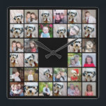 32 Foto von Collage Modern Square Layout Black Quadratische Wanduhr<br><div class="desc">Verwenden Sie für die besten Ergebnisse passende Fotos! Laden Sie quadratische Fotos von Ihrem Handy oder sogar von Instagram hoch, um einen markanten, individuellen Look für Ihre Zuhause zu machen. Sie können Fotos von Freunden oder Haustieren verwenden und dann Ihre eigene Dekoration durch eine Farbänderung anpassen. Verwenden Sie farbige oder...</div>