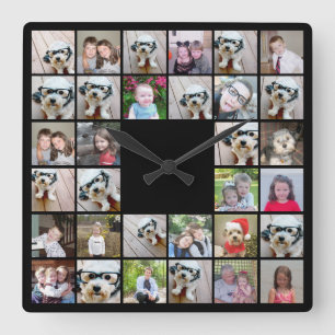 32 Foto von Collage Modern Square Layout Black Quadratische Wanduhr