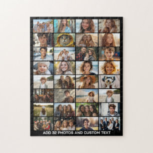 32 Fotocollage - Benutzerdefinierter Text - Schwar Puzzle