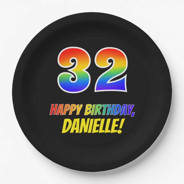 32. Geburtstag: Bold, Fun, Simple, Rainbow 32 Pappteller (Vorderseite)