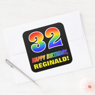 32. Geburtstag: Bold, Fun, Simple, Rainbow 32 Quadratischer Aufkleber