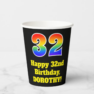 32. Geburtstag: Farbenfroh, Spaß, Spannung, Regenb Pappbecher