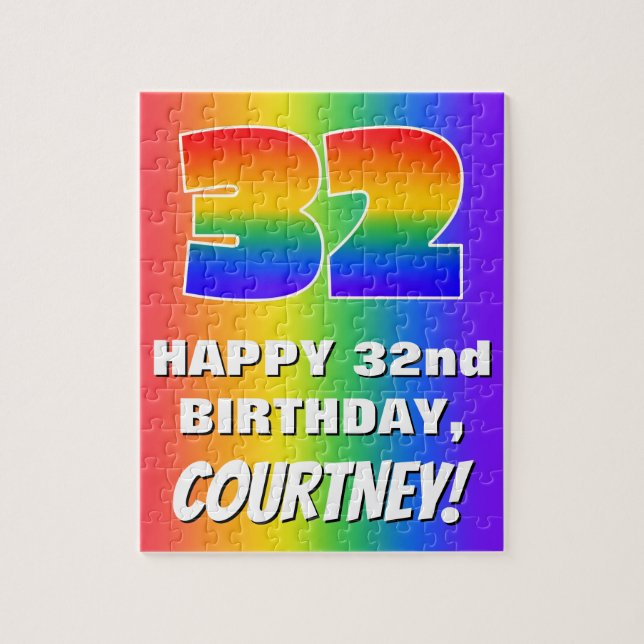 32. Geburtstag: Farbiges, lustiges Regenbogenmuste Puzzle (Vertikal)