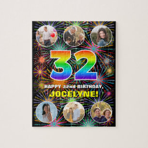 32. Geburtstag: Fun Rainbow #, Individuelle Name + Puzzle