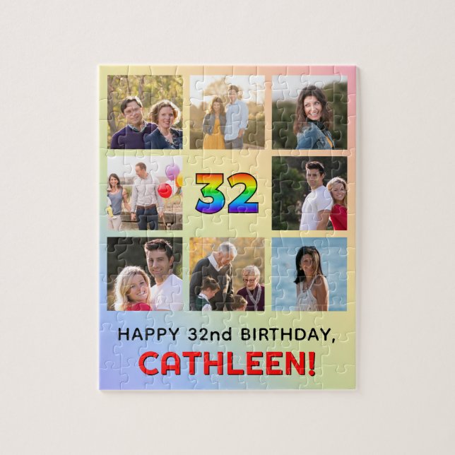 32. Geburtstag: Fun Rainbow #, Individuelle Name & Puzzle (Vertikal)