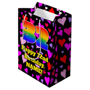 32. Geburtstag: Loving Hearts Pattern, Regenbogen Mittlere Geschenktüte