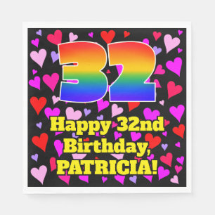 32. Geburtstag: Loving Hearts Pattern, Regenbogen Serviette