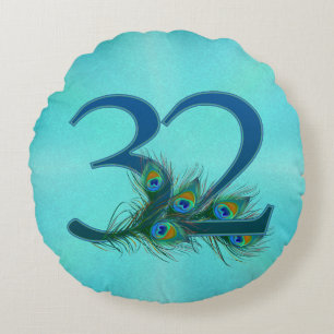 32. Geburtstag oder Jubiläum Pfauenfeder Rundes Kissen