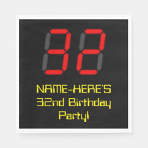 32. Geburtstag: Red Digital Clock Style "32" + Nam