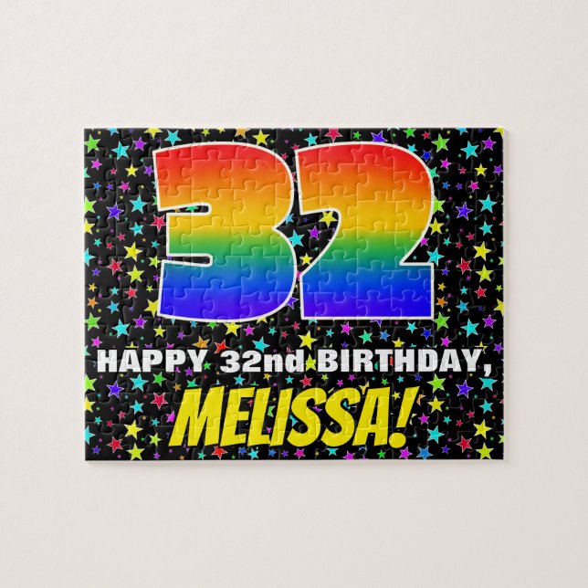 32. Geburtstag — Spaß, farbenfrohe Sternenweltenmu Puzzle (Horizontal)