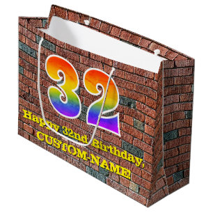 32. Geburtstag: Spaß, Graffiti-Inspiriert Regenbog Große Geschenktüte
