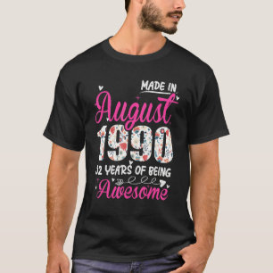 32. Geburtstag Toll Seit August 1990 Floral T-Shirt