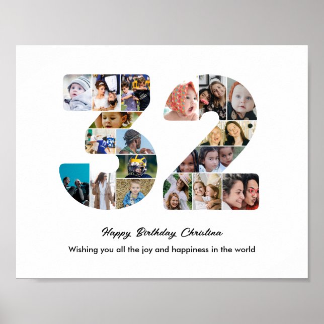 32. Geburtstagsfeier Nummer 32 Fotocollage Poster (Vorne)
