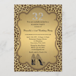 32. Geburtstagsparty 32., Cheetah High Heels Shoes Einladung