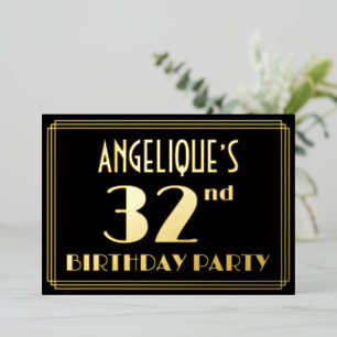32. Geburtstagsparty: Art Deco Look "32", w/ Name Folieneinladung