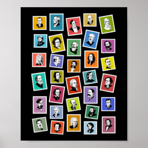 32 grafische Portraits der beststen Komponisten Poster