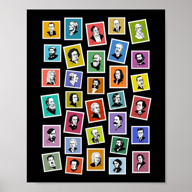 32 grafische Portraits der beststen Komponisten Poster (Vorne)