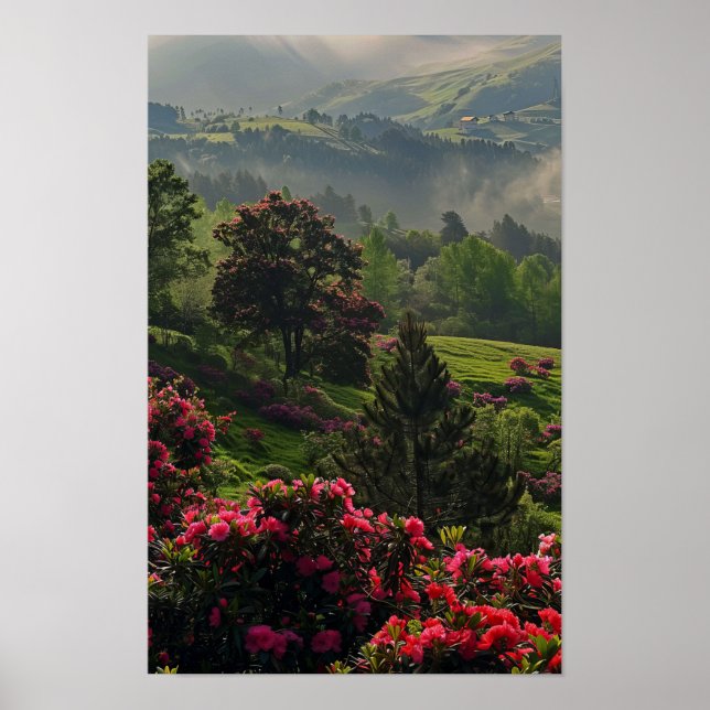 32 im Spätfrühling Mountain Forest Poster (Vorne)