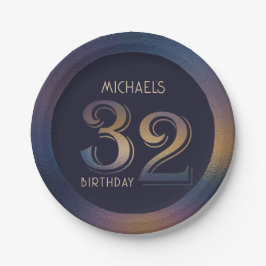 32. lila und goldener Geburtstag Pappteller