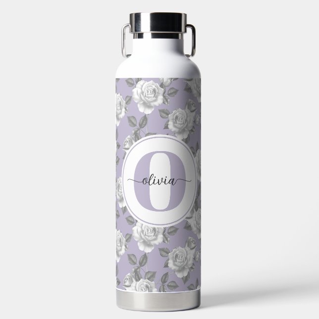 32 oz. Rose Garden Monogram Lavendel Wasserflasche Trinkflasche (Vorderseite)
