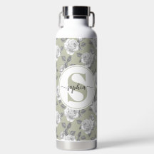 32 oz.Rose Garden Monogram Sage Green Water Flasch
