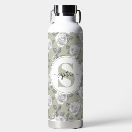32 oz.Rose Garden Monogram Sage Green Water Flasch Trinkflasche