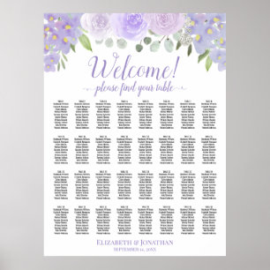 32-Tisch-Hochzeits-Sitzplan Helllila Blumen Poster