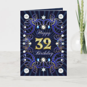 32nd birthday card with masses of jewels karte