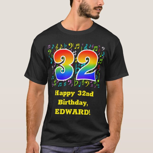 32nd Birthday: Colorful Music Symbolik, Rainbow 32 T-Shirt (Vorderseite)
