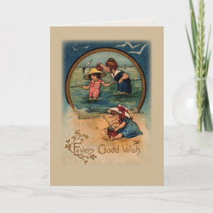 3323 Vintage Kinder am Strand Geburtstag Karte