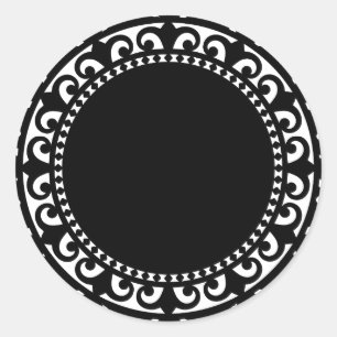 3332__doily-shape-1 BLACK WHITE CIRCLE SHAPES DOIL Runder Aufkleber