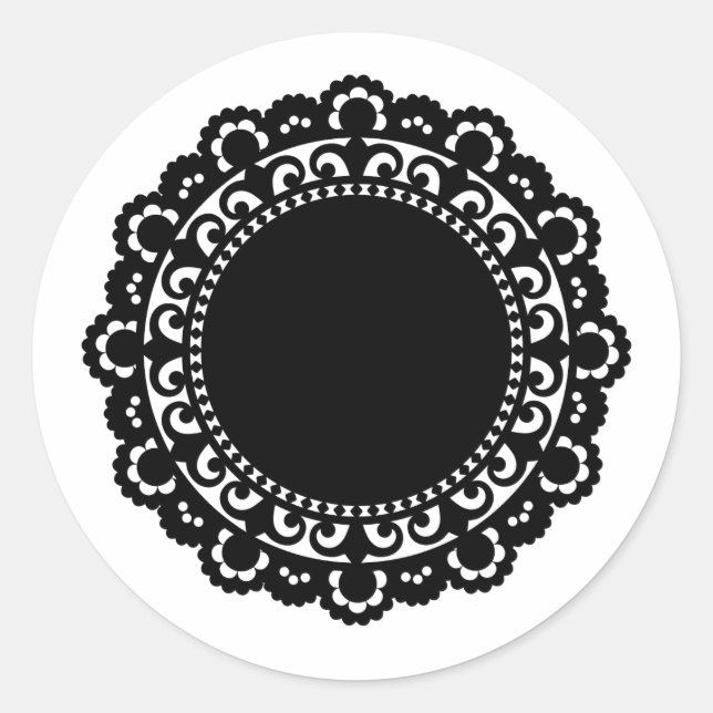 3332__doily-shape-1 BLACK WHITE CIRCLE SHAPES DOIL Runder Aufkleber (Vorderseite)