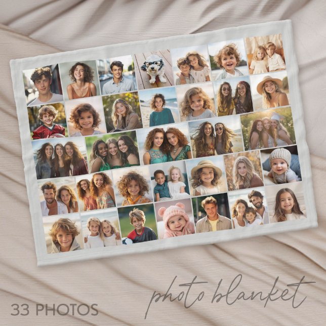 33-Foto-Collage - Raster auf farbigem Hintergrund Fleecedecke (Photo Blanket - Custom Pictures in a Collage)