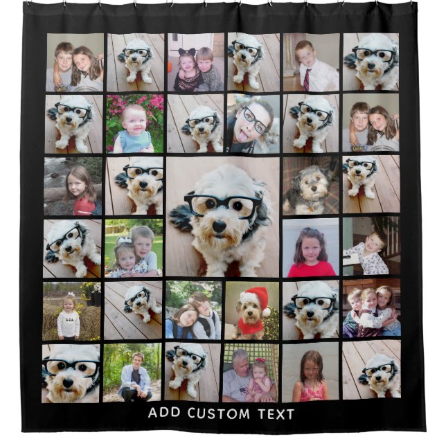 33 FotoCollage Modernes Quadrat Layout Schwarz Duschvorhang (Vorderseite)