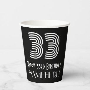 33. Geburtstag — Art Deco Inspiriert Look "33" + N Pappbecher