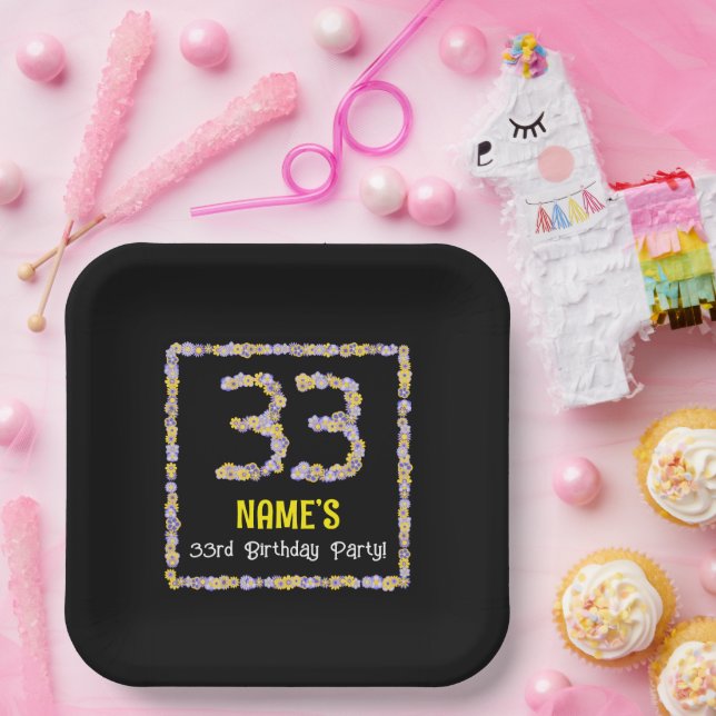 33. Geburtstag: Blumennummer, Individuelle Name, B Pappteller (Party)