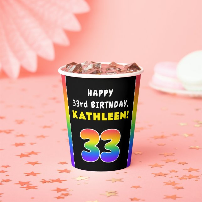 33. Geburtstag: Farbiger Regenbogen # 33, Individu Pappbecher (Insitu)