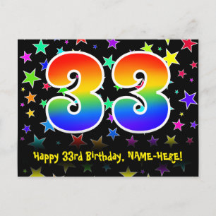 33. Geburtstag: Lustiges Sterne-Muster, Regenbogen Postkarte