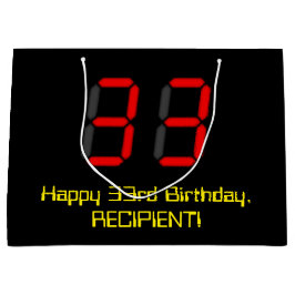 33. Geburtstag: Red Digital Clock Style "33" + Nam Große Geschenktüte
