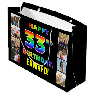 33. Geburtstag: Regenbogentext, benutzerdefinierte Große Geschenktüte